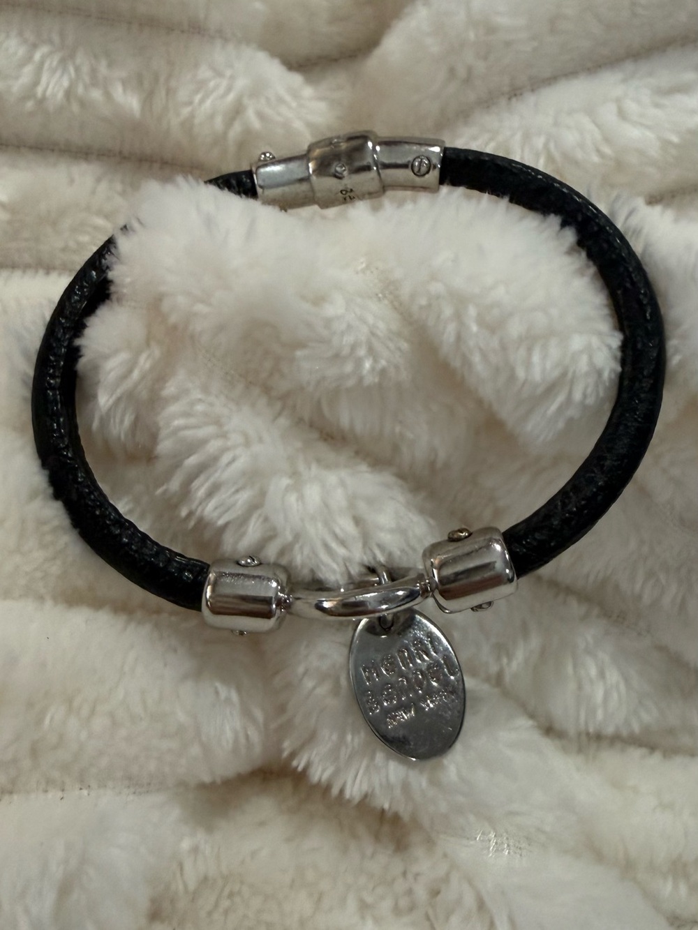 henri bendel Black Leather Bracelet with Silver-Tone Charms